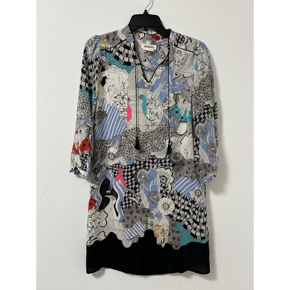 Anthropologie‎ Drawing By Florence Balducci Silk Cleo Dress Floral Animals XS